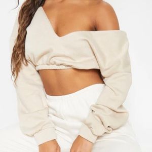 Sand crop off the shoulder hoodie from PLT